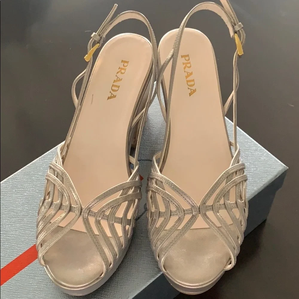 Prada Silver Strappy Sandals - Picture 2 of 5